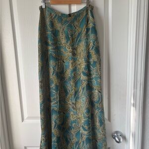 Valerie Stevens Teal and Gold Paisley Maxi Skirt